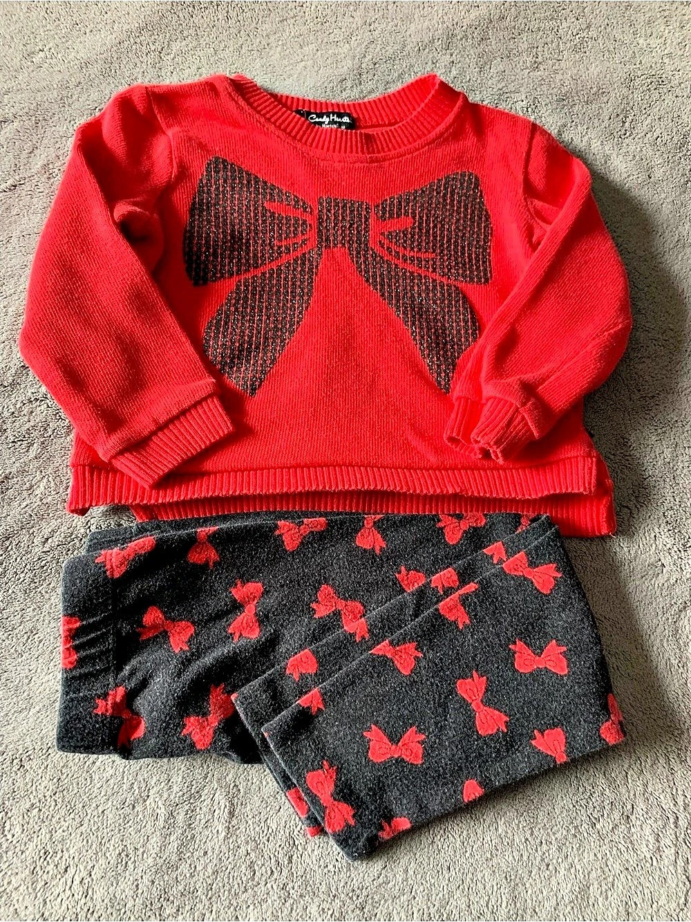 Candy Hearts by Hartstrings Girls 3T Bow Sweater Pants Set Red Black
